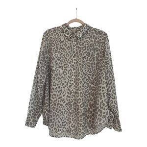 Lucky Brand Animal Leopard Print Button-Up Lightweight Modal Shirt Size XL